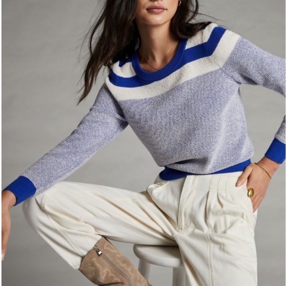 Anthropologie Sweaters - Anthropologie Maeve Paulina Striped Knit Crewneck Sweater in Blue Size Medium